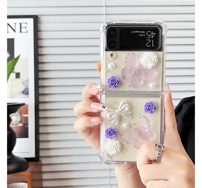 Butterfly Case Pearl Faux Floral Phone