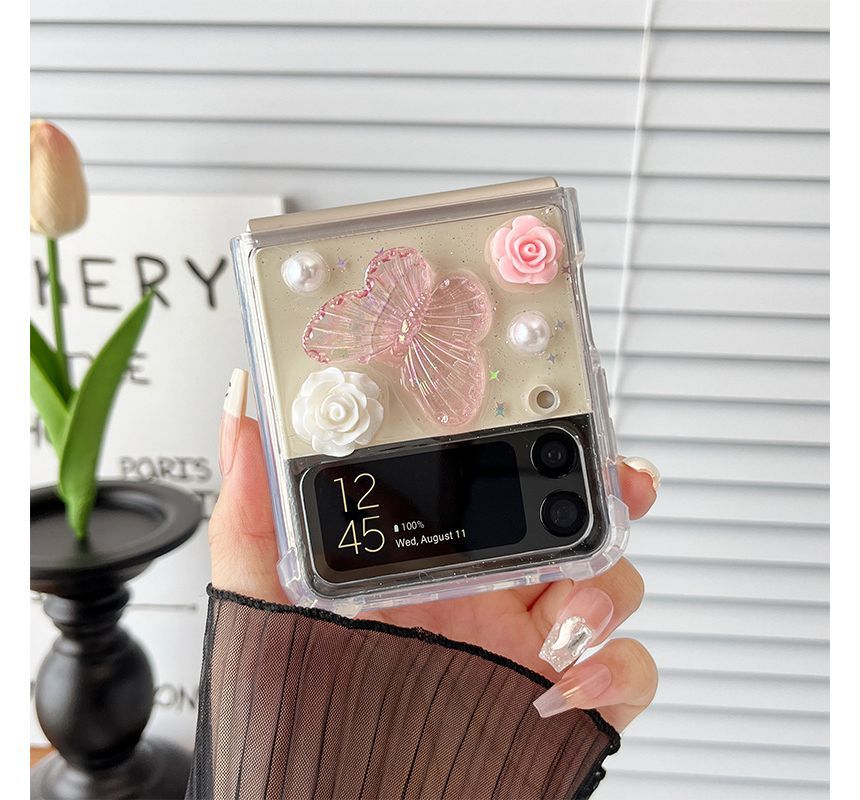 Butterfly Case Pearl Faux Floral Phone