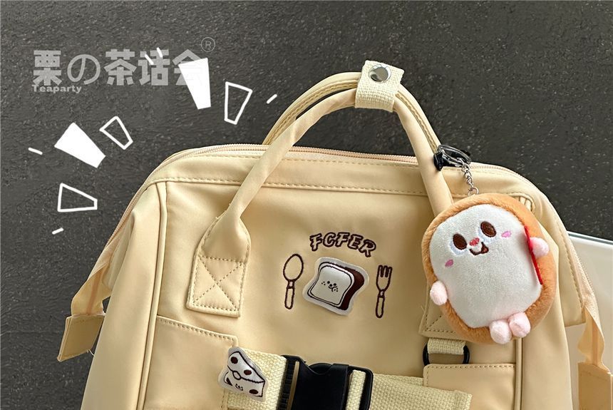 Bread Embroidered Top Handle Buckled Backpack / Charm / Set