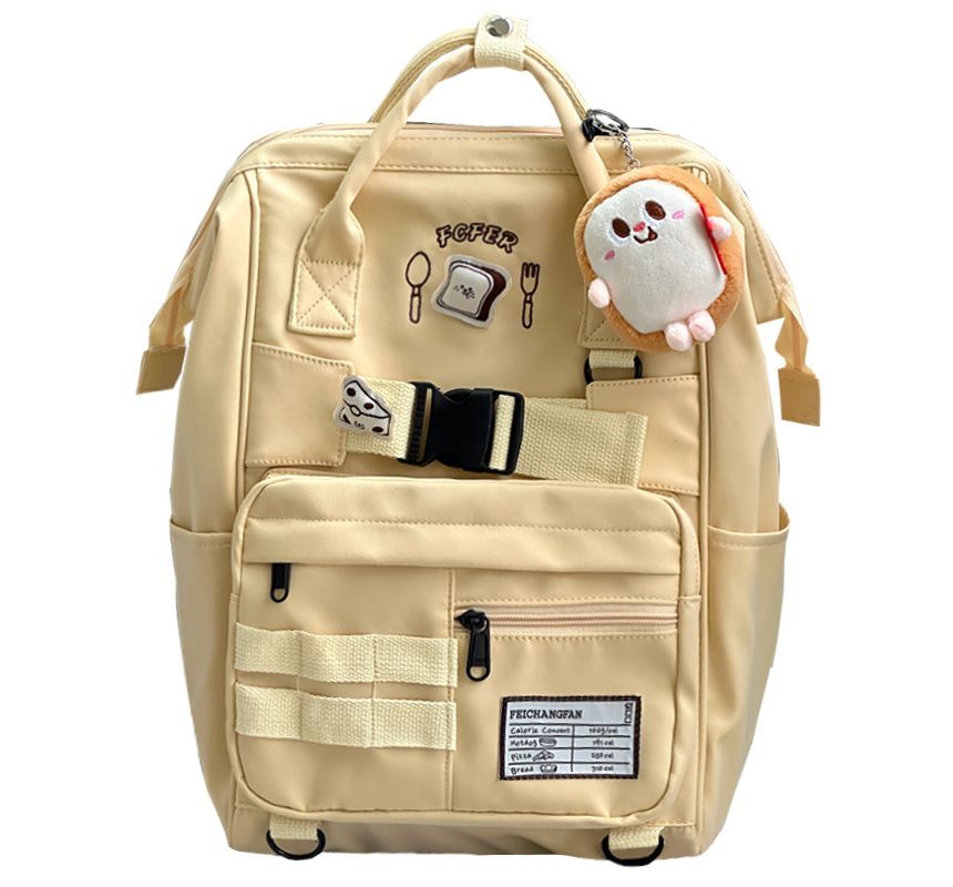 Bread Embroidered Top Handle Buckled Backpack / Charm / Set