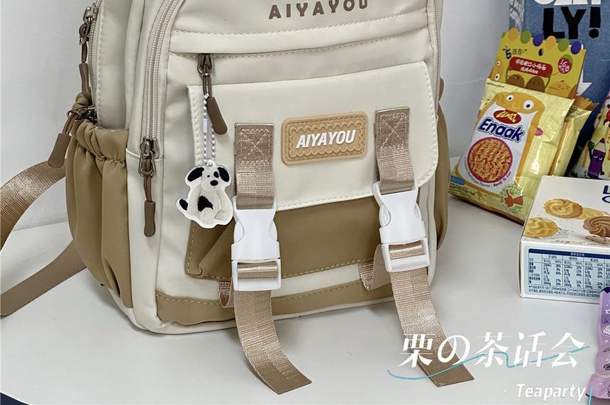 Lettering Buckled Backpack / Charm / Set