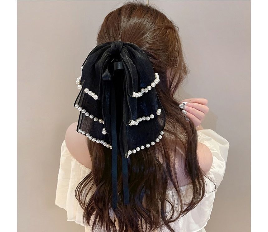 Bow Faux Pearl Hair Clamp