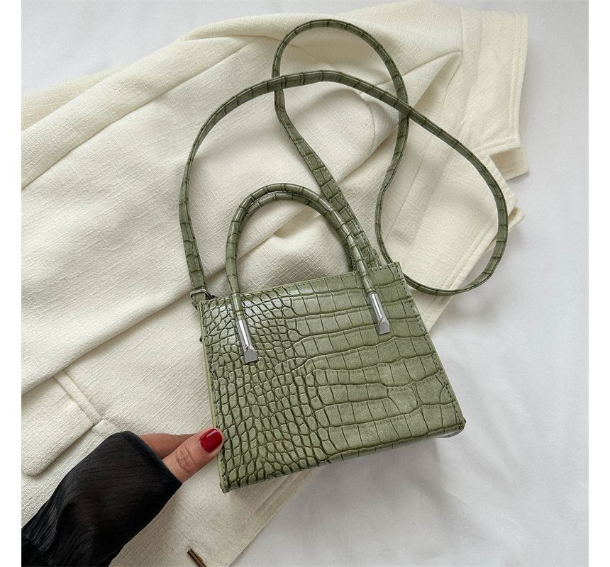 Crocodile Grain Top Handle Crossbody Bag