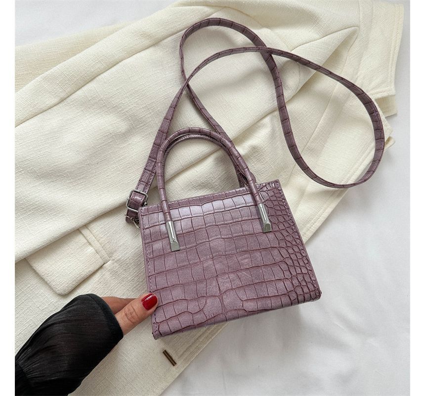 Crocodile Grain Top Handle Crossbody Bag