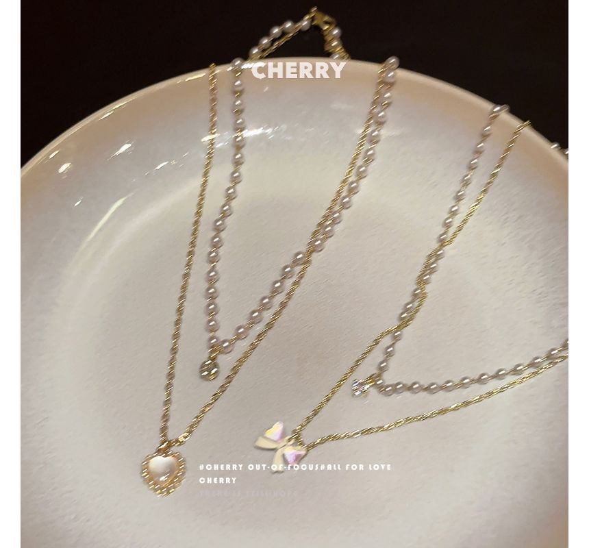 Faux Necklace Pearl Layered