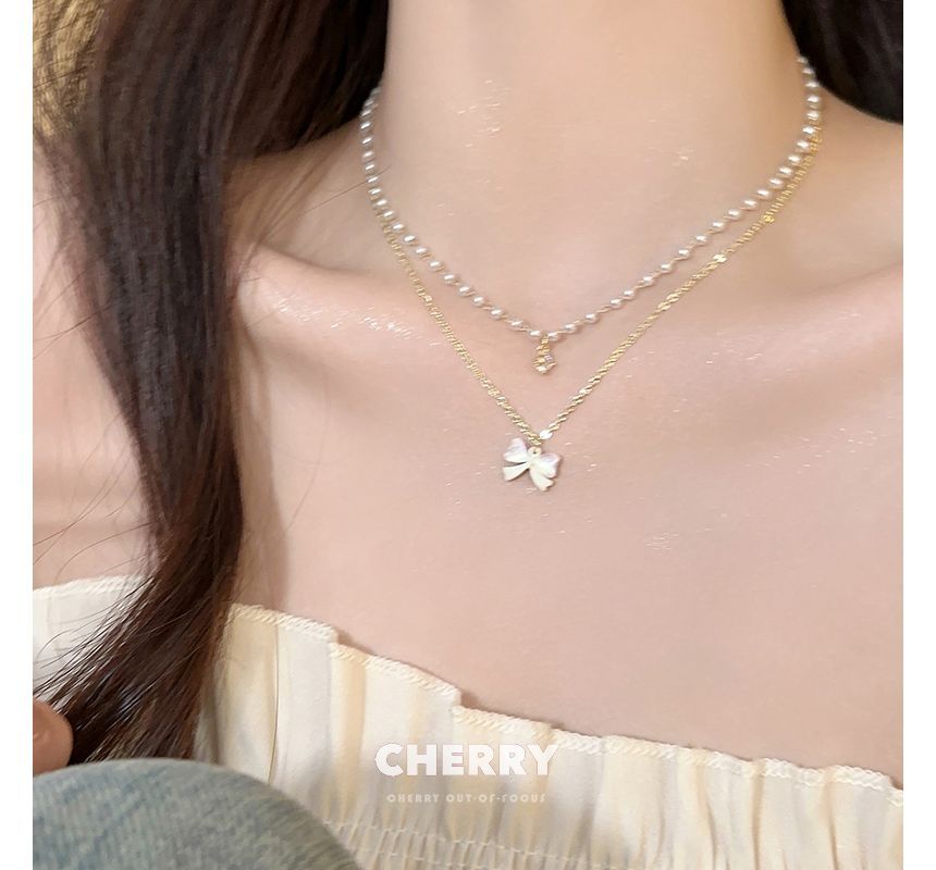 Faux Necklace Pearl Layered