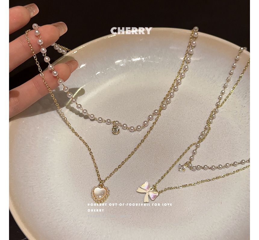 Faux Necklace Pearl Layered