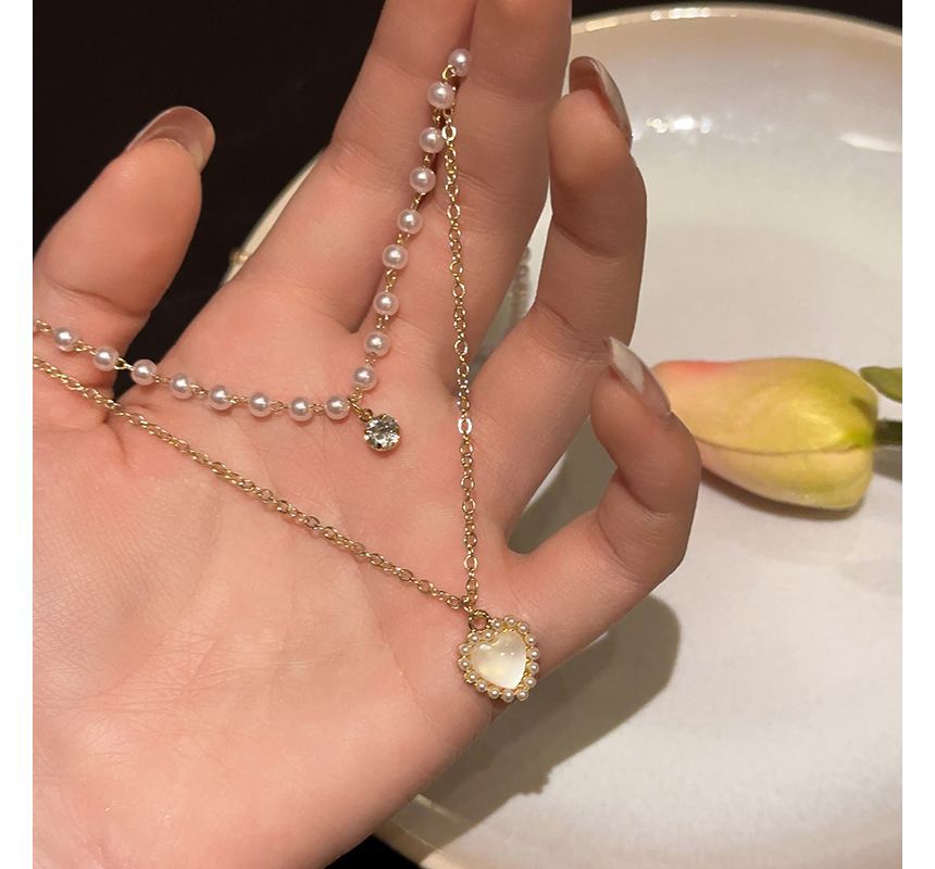 Faux Necklace Pearl Layered