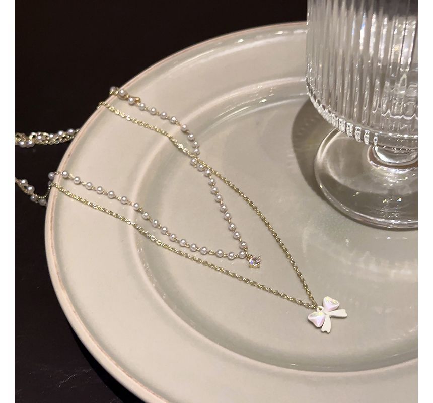 Faux Necklace Pearl Layered