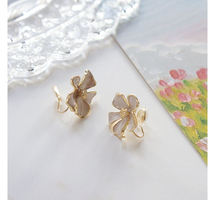 Earring Stud Glaze Floral Alloy