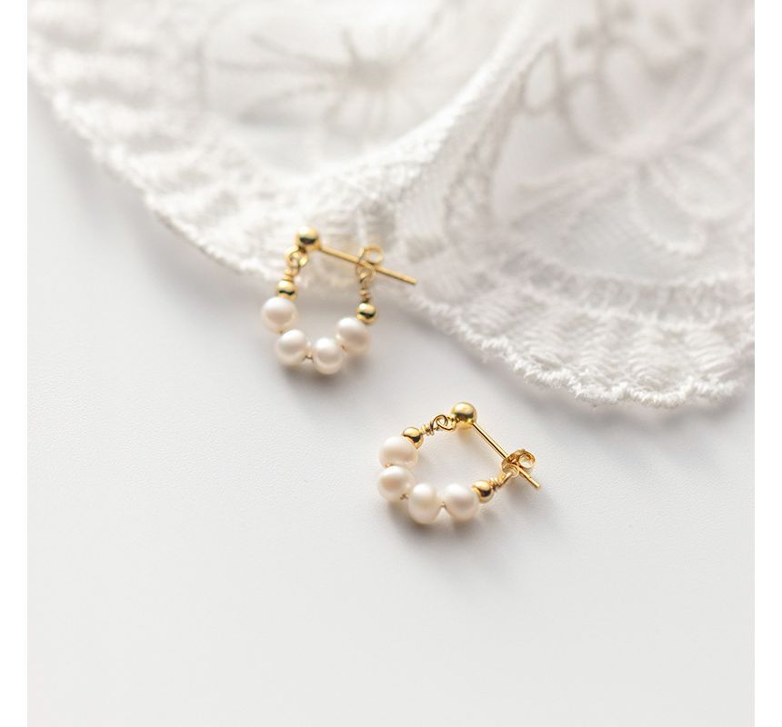 Faux Pearl Beaded Hoop Earring