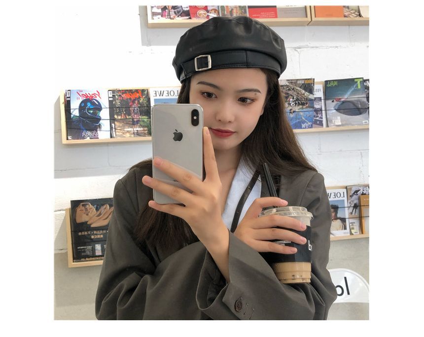 Faux Beret Leather Buckled