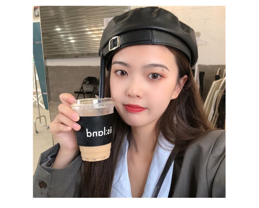 Faux Beret Leather Buckled