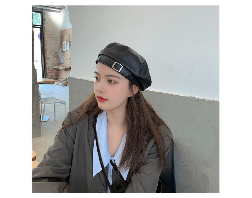 Faux Beret Leather Buckled