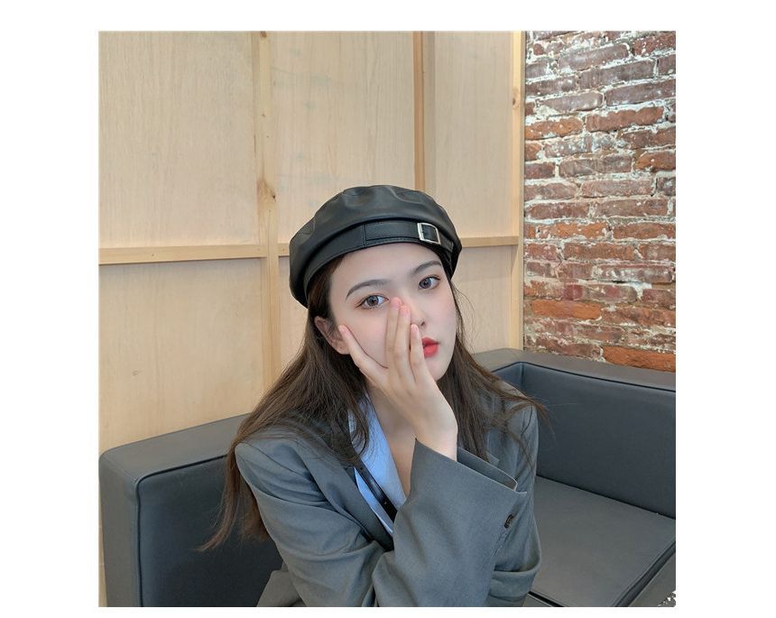 Faux Beret Leather Buckled