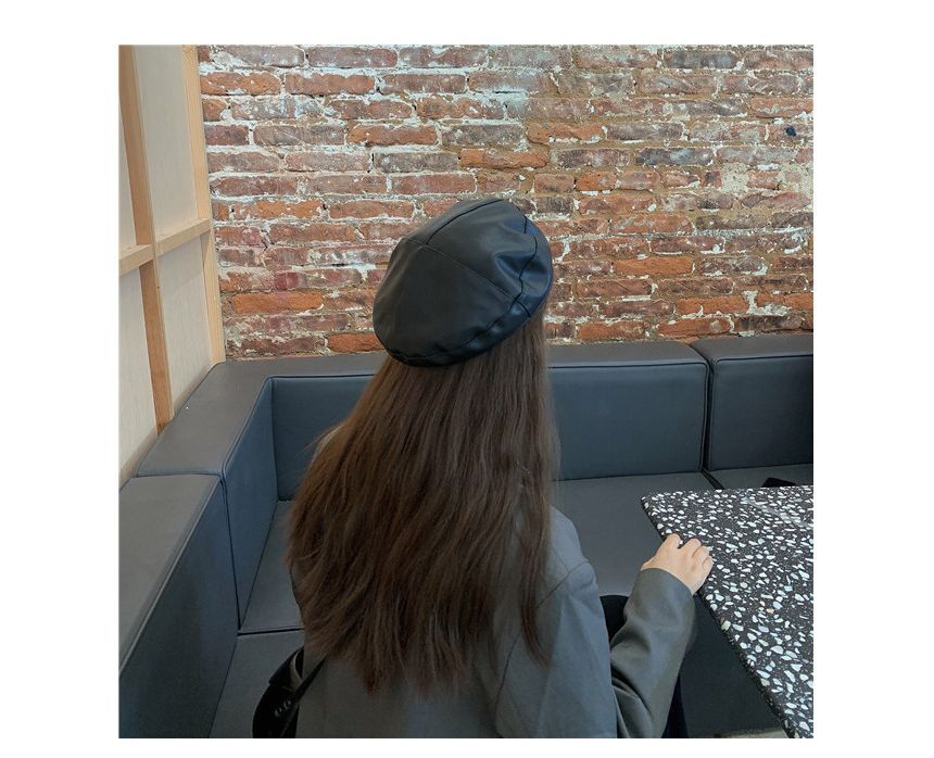 Faux Beret Leather Buckled
