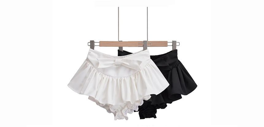 Mid bow Plain Skirt Mini Waist A-Line