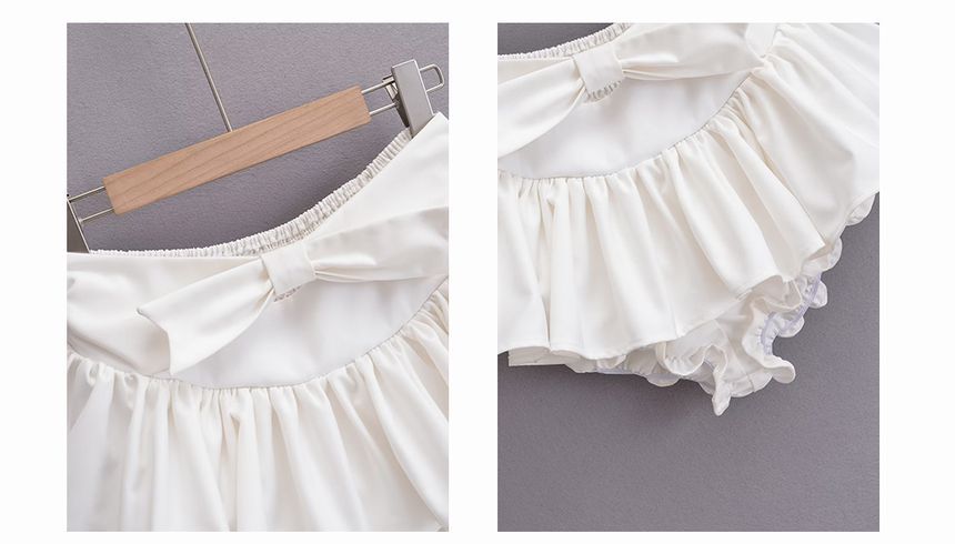 Mid bow Plain Skirt Mini Waist A-Line