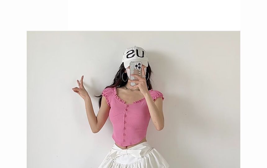 Mid bow Plain Skirt Mini Waist A-Line