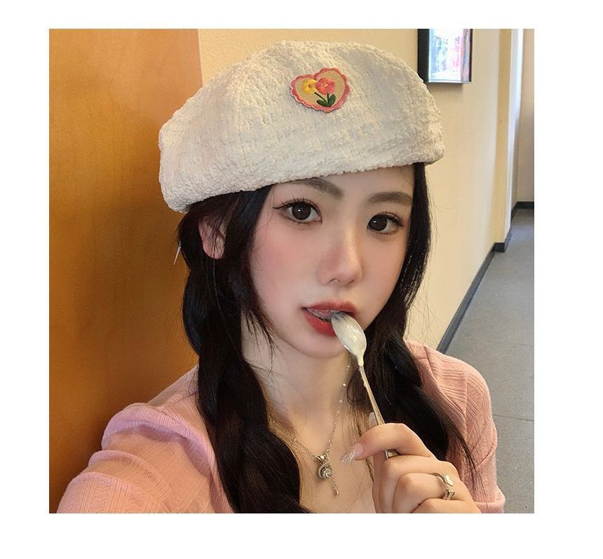 Flower Heart Applique Beret