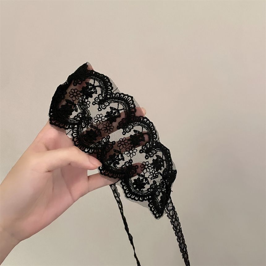 Cat Ear Chenille Headband / Lace Eye Mask / Set