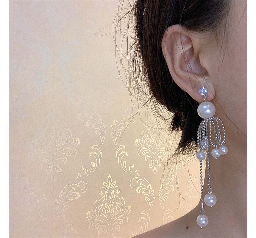 Faux Earring Pearl Drop Fringe