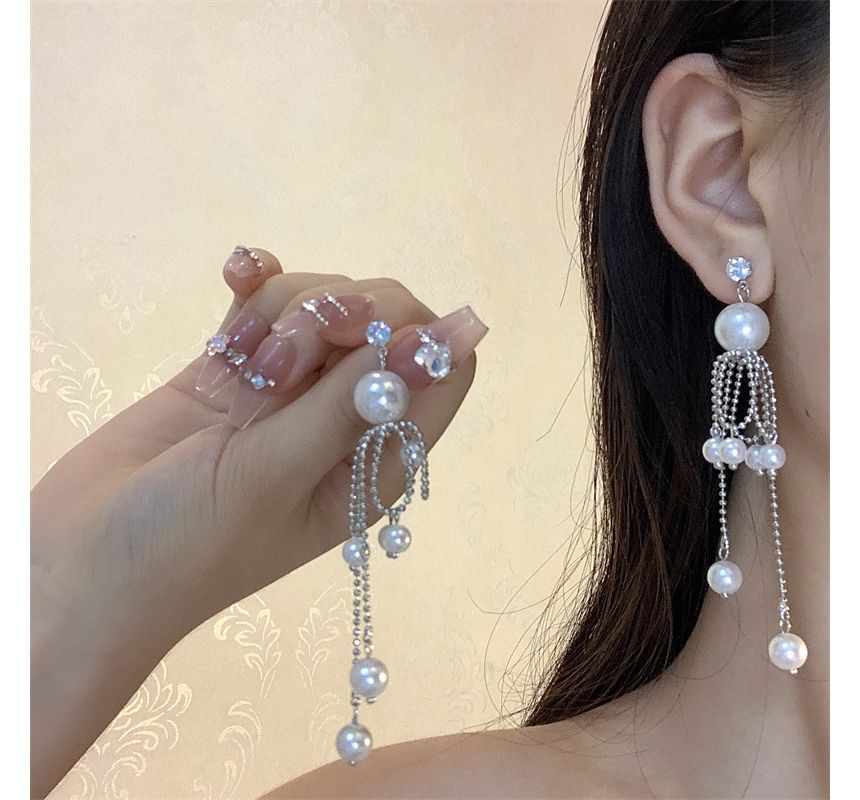 Faux Earring Pearl Drop Fringe