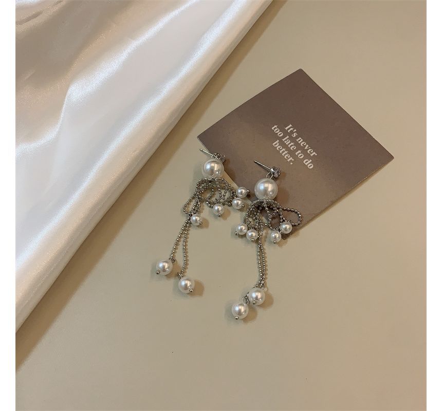 Faux Earring Pearl Drop Fringe