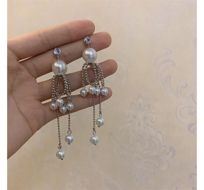 Faux Earring Pearl Drop Fringe