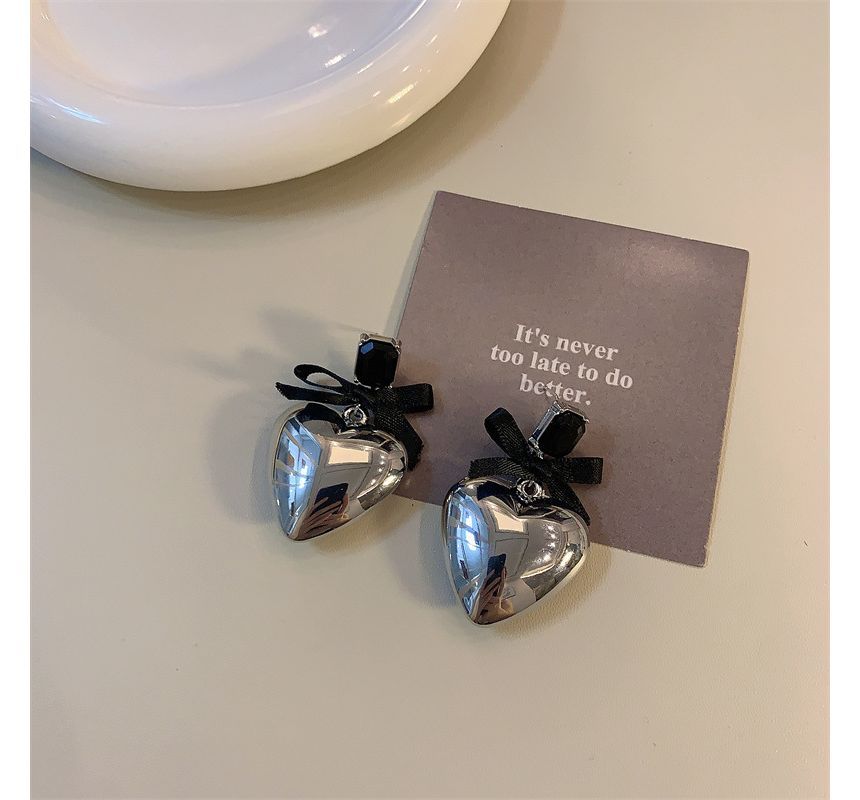 Rhinestone Drop Earring Heart Bow