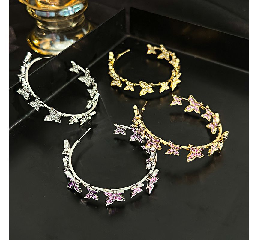 Butterfly Rhinestone Hoop Earring