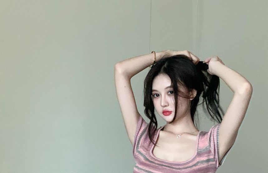 Dress Mini Square-Neck Short-Sleeve Slim-Fit Striped