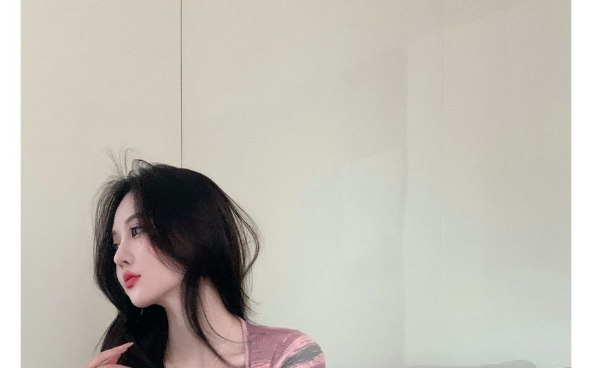 Dress Mini Square-Neck Short-Sleeve Slim-Fit Striped