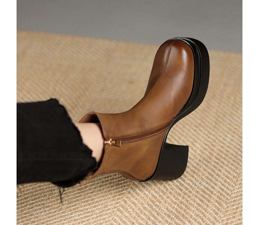 Square Toe Platform Block Heel Short Boots