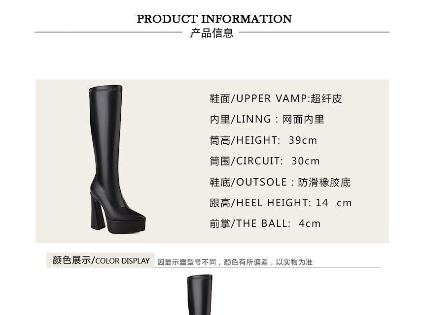 Pointed Toe Platform Panel High Heel Knee High Boots