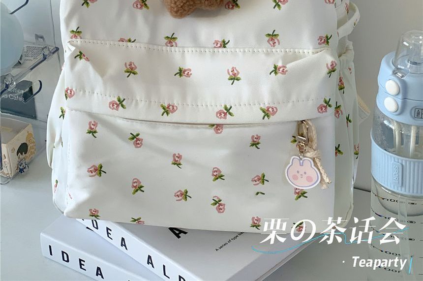 Floral Multi-Pocket Backpack / Bag Charm / Set