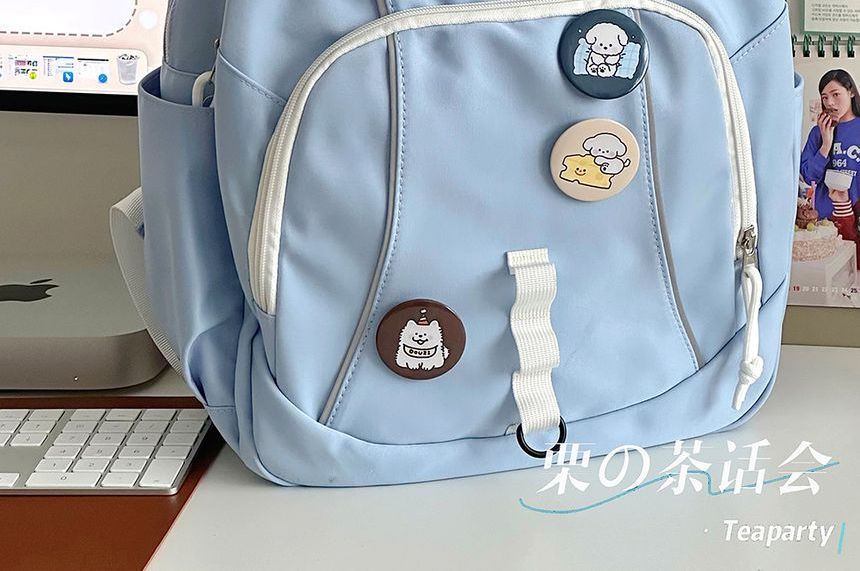 Cat Embroidered Multi-Pocket Backpack / Bag Charm / Set