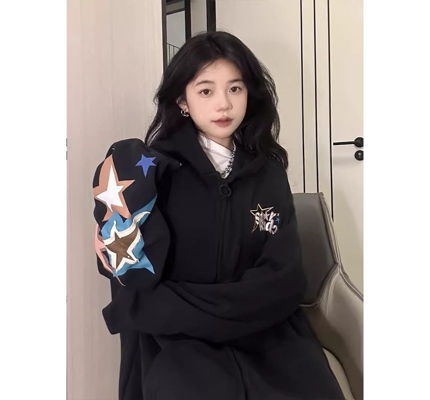 Star Applique Zip Hoodie