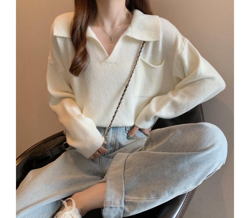 Sweater Loose-Fit Plain V-Neck