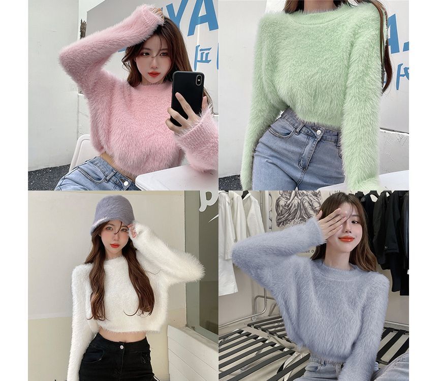 Sweater Cropped Plain Neck Round