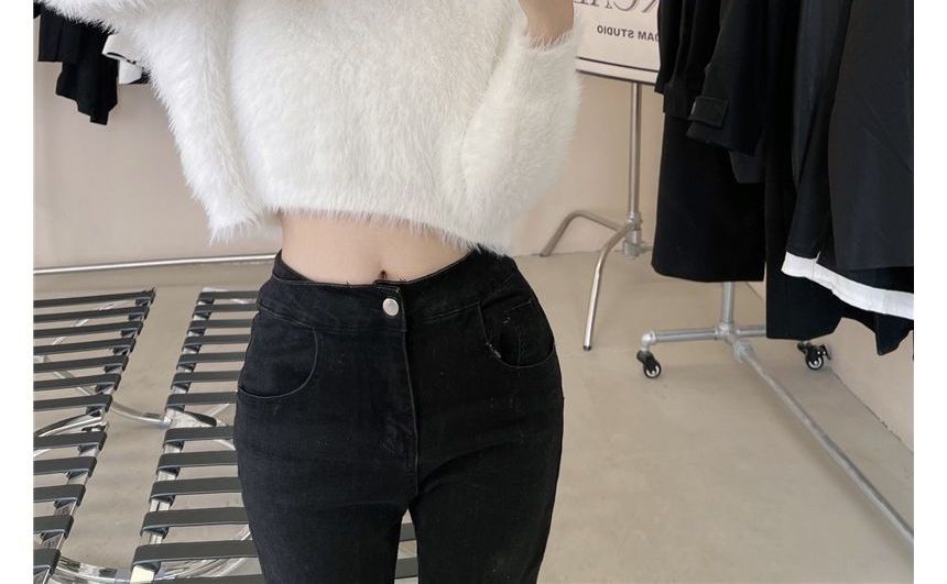 Sweater Cropped Plain Neck Round