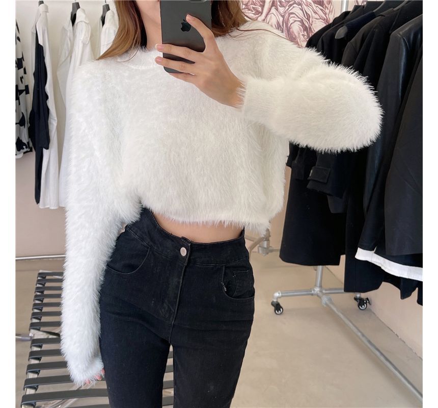Sweater Cropped Plain Neck Round