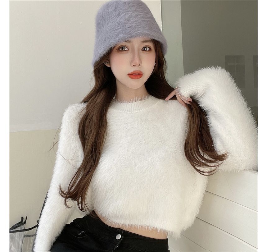Sweater Cropped Plain Neck Round