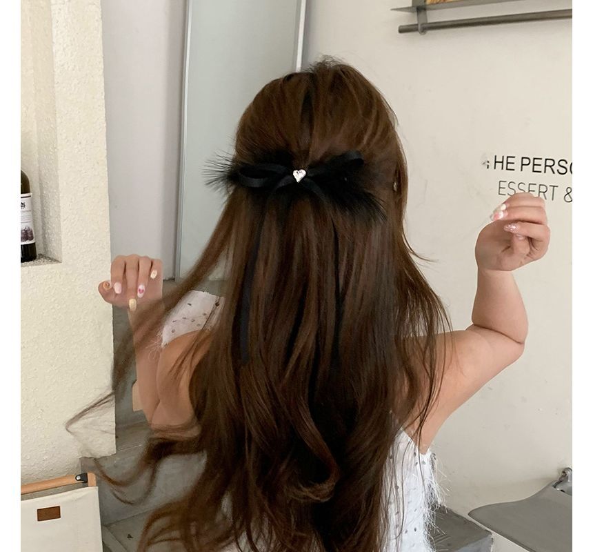 Feather Rhinestone Ribbon Hair Clip