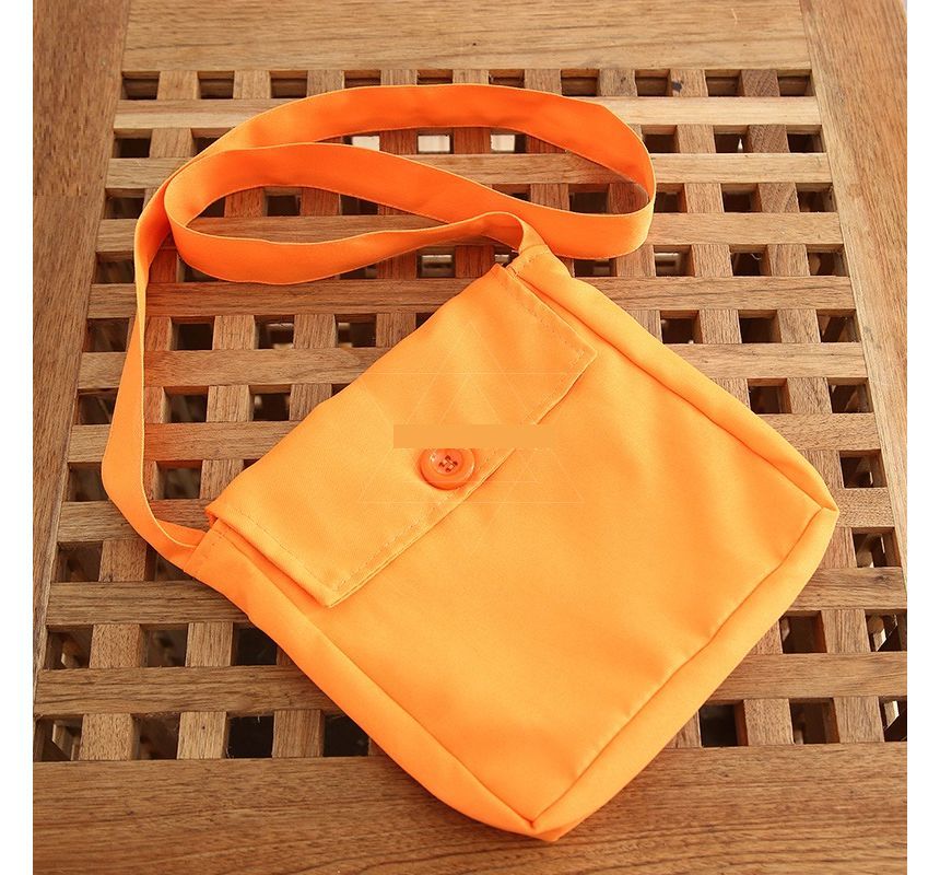 Nylon Plain Buttoned Crossbody Pouch