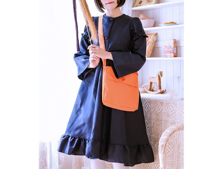 Buttoned Crossbody Pouch Nylon Plain