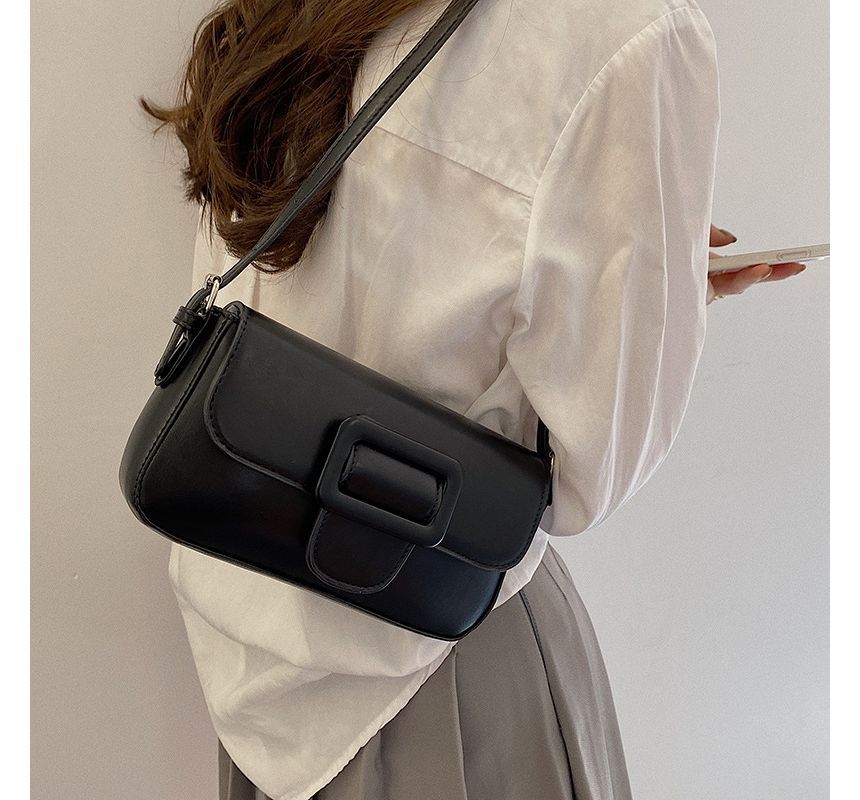 Buckled Bag Flap Faux Shoulder Leather