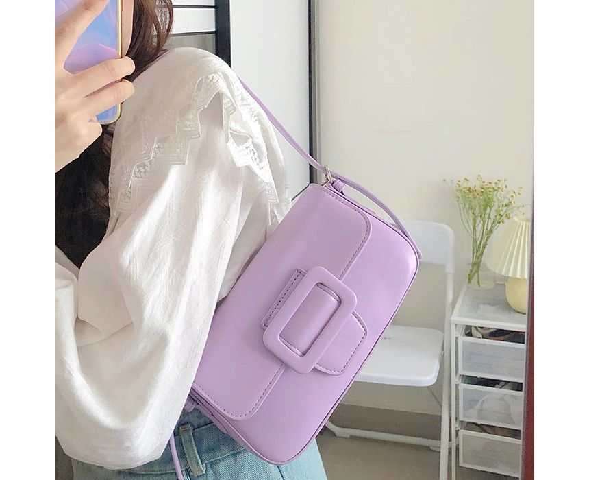 Buckled Bag Flap Faux Shoulder Leather