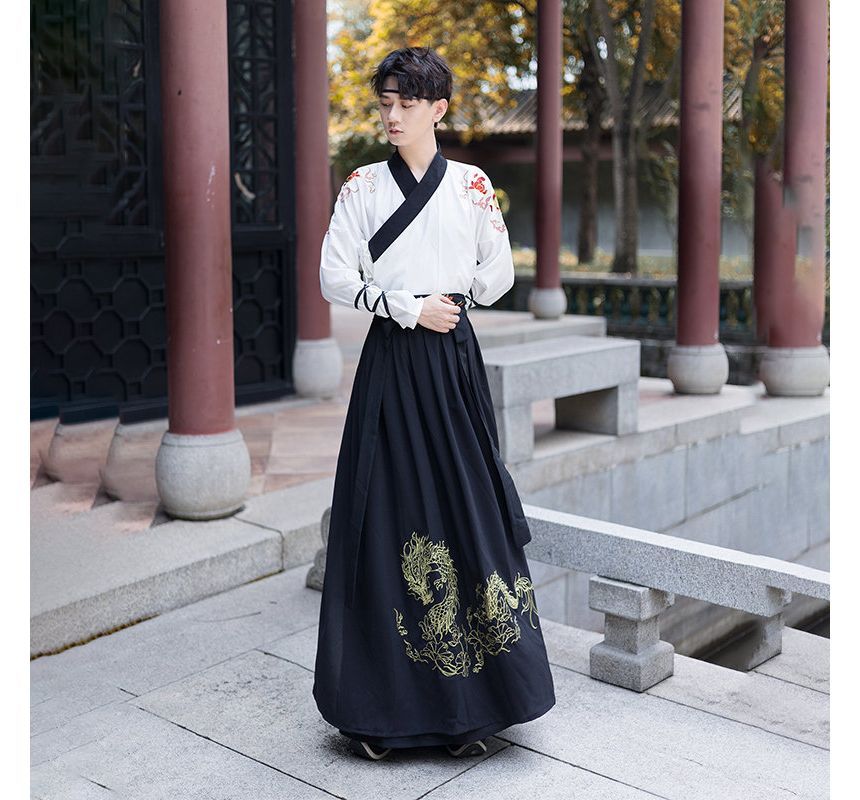 Couple Matching Embroidered Hanfu Jacket / Blouse / High Waist Maxi A