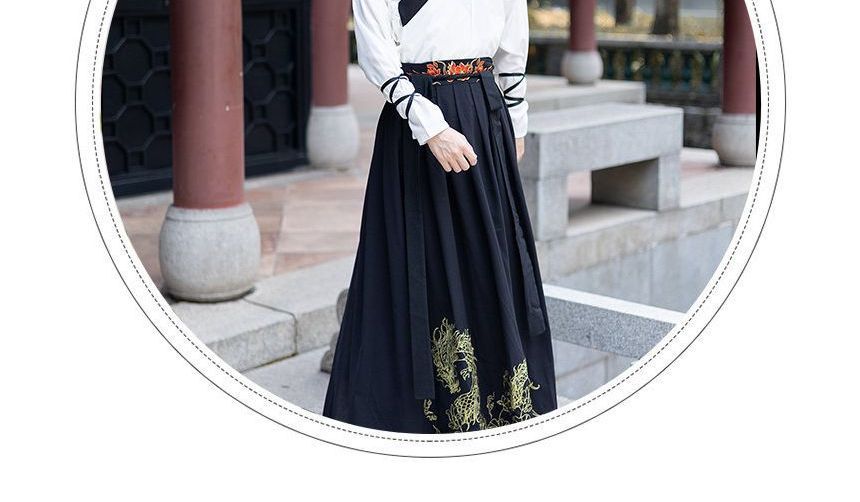 Couple Matching Embroidered Hanfu Jacket / Blouse / High Waist Maxi A